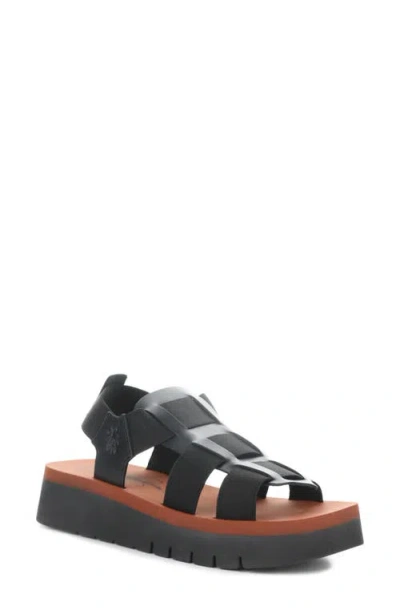 Fly London Samb Platform Wedge Sandal In 000 Black/brick