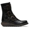 Fly London Scop110fly - Women's Buckle Strap Leather Biker Ankle Boots