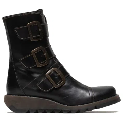 Fly London Scop110fly - Women's Buckle Strap Leather Biker Ankle Boots