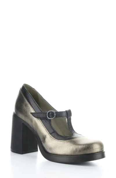 Fly London Seif T-strap Pump In 001 Dk Gold/black