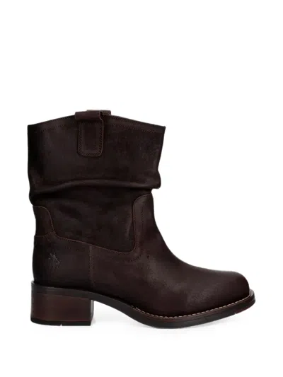 Fly London Slouchy Leather Boots In Burgundy