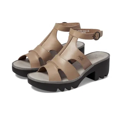 Fly London Tawi496fly Sandal Women'sm Taupe Ankle Strap Block Heel Htat1207 In Brown