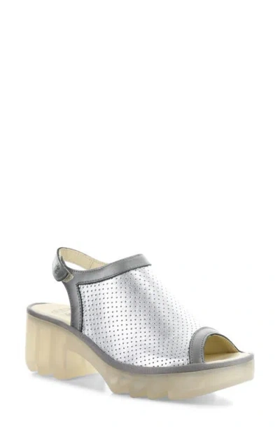 Fly London Teif Platform Sandal In Silver/plomo