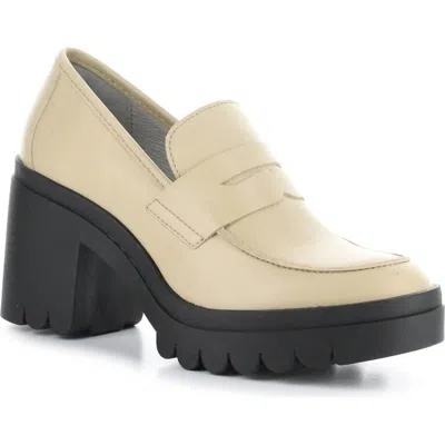 Fly London Toky Platform Penny Loafer In Cream Dublin