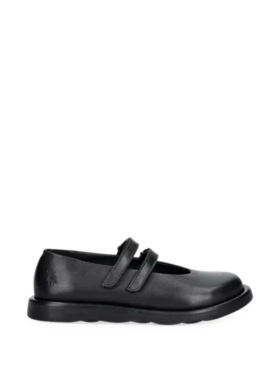 Fly London Tork514fly Touch-strap Leather Ballet Flats In Black