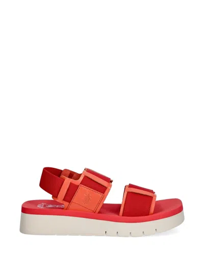 Fly London Touch-strap Platform Sandals In Red