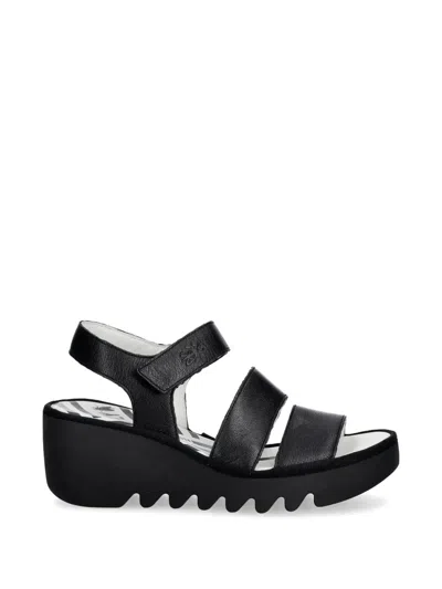Fly London Touch-strap Wedge Sandals In Black