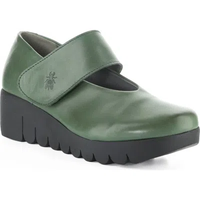 Fly London Vari Mary Jane Platform Wedge Pump In Green
