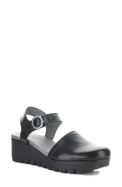 Fly London Vizi Ankle Strap Platform Wedge Clog In Black
