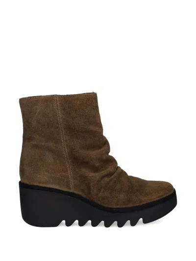 Fly London Wedge-heel Side-zip Boots In Brown