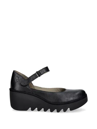 Fly London Wedge-heel Touch-strap Pumps In Black