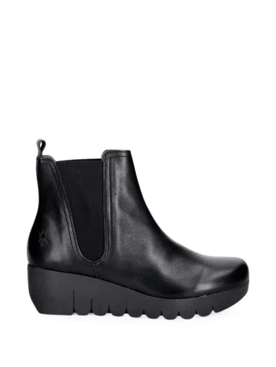 Fly London Wedge-sole Elasticated Chelsea Boots In Black