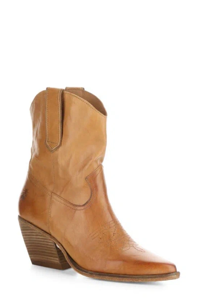 Fly London Wofy Pointed Toe Western Boot In Camel Velvet