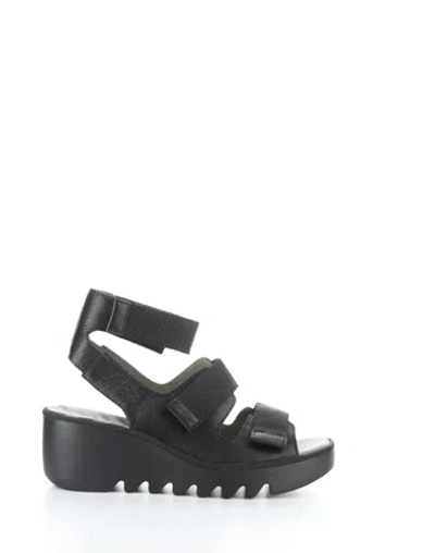 Pre-owned Fly London Women's Bech474fly Black Ankle Strap Sandal In Black (leather)