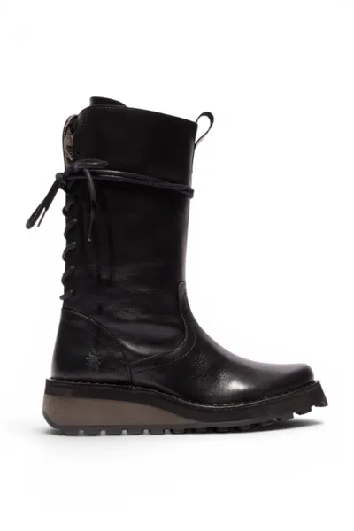 Fly London Women's Black Leather Mid-calf Long Boots - Heig229 In Brown