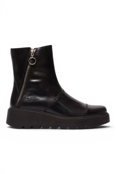 Fly London Women's Black Leather Zip-up Platform Ankle Boots - Tarp553fly