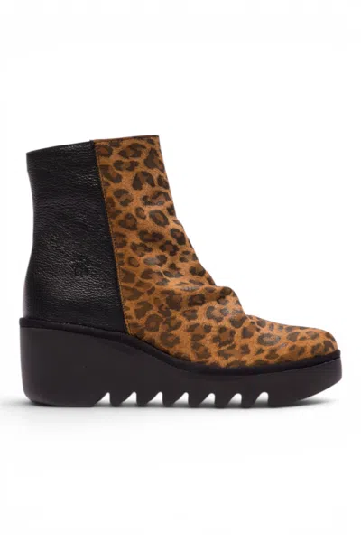 Fly London Women's Black Tan Suede Leather Wedge Heel Platform Ankle Boots - Baan538 In Animal Print