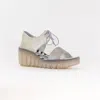 Fly London Bilu Platform Wedge Sandal In Silver/off White