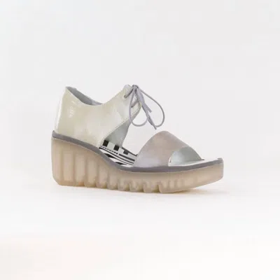 Fly London Bilu Platform Wedge Sandal In Silver/off White