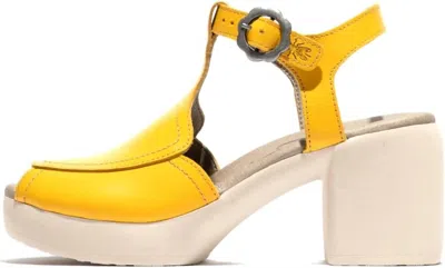 Fly London Women's Flig Heeled Sandal In Yellow In Gold