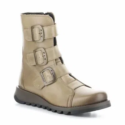 Fly London Women's Leather Wedge Heel Bootie In Taupe In Brown