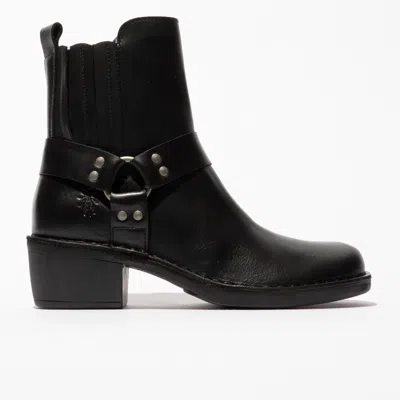 Pre-owned Fly London Women's Mebi123fly Zip Up T-strap Ankle Boot In Black