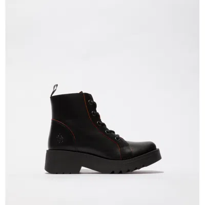 Pre-owned Fly London Women's Metz788fly Lace-up Ankle Boot In Black/red
