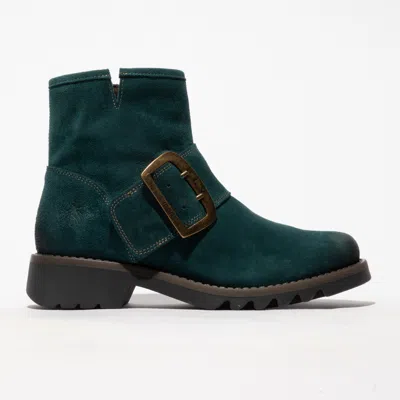 Pre-owned Fly London Women's Rily991fly Zip Up Buckle Ankle Boot In Petrol