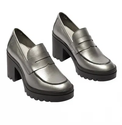 Fly London Women's Toky Platform Penny Loafer In Plomo In Animal Print
