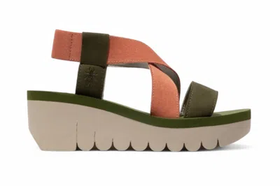 Fly London Women's Yabi922fly Green Rose Gold Cupido Leather Sandals Espadrille Platform Wedges