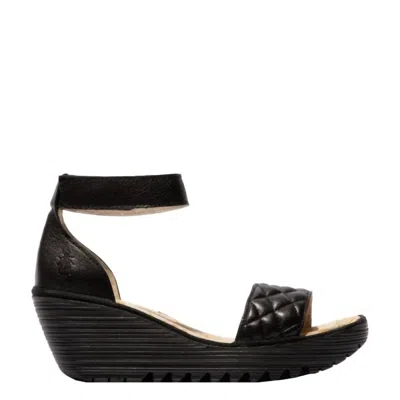Fly London Women's Yaru Platform Leather Sandal In Black