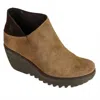 Fly London Women Yego Wedge Ankle Bootie In Taupe/expresso In Brown