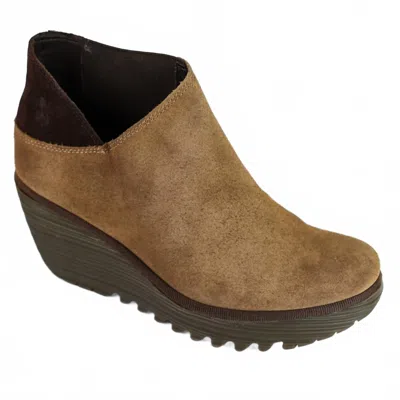 Fly London Women Yego Wedge Ankle Bootie In Taupe/expresso In Multi