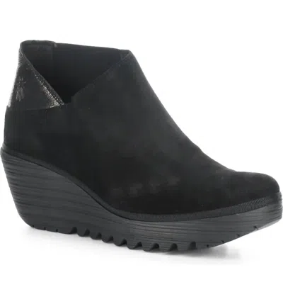 Fly London Yego Wedge Bootie In Black/graphite Oil/cool