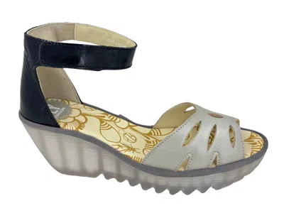 Fly London Women's Yelu Platform Wedge Sandal In Silver/black