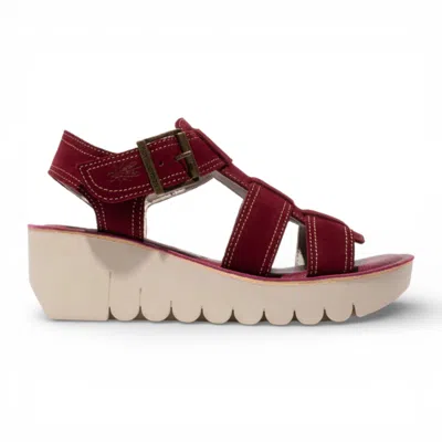 Fly London Women's Yudd236fly Berry Red Leather Wedge Sandals In Burgundy
