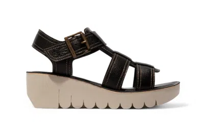 Fly London Women's Yudd236fly Bumblebee Yellow Leather Sandals Espadrille Platform Wedges In Black