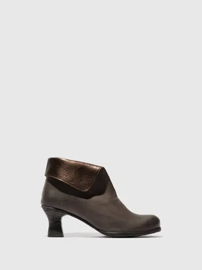 Fly London Women's Zip Up Ankle Boots In Grey/dark Gold In Brown