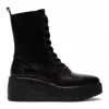 Fly London Womens Black Hait273 Leather Lace-up Chunky Platform Ankle Boots