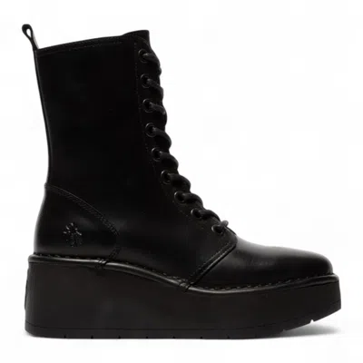 Fly London Womens Black Hait273 Leather Lace-up Chunky Platform Ankle Boots