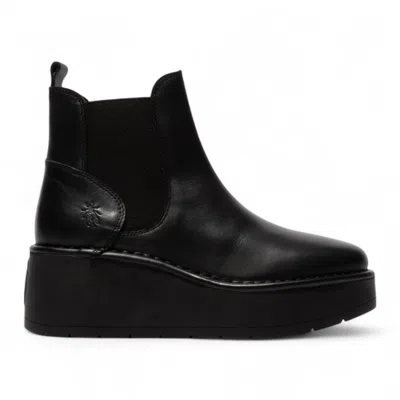 Fly London Womens Black Hely268 Chelsea Leather Ankle Pull-on Platform Comfort Boots
