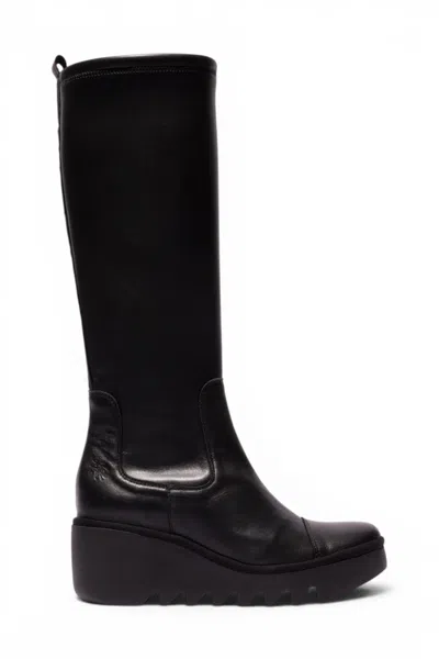 Fly London Womens Black Leather High Wedge Heel Long Boots - Budi603
