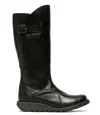 Fly London Womens Black Mol 2 Leather Wedge Heel Knee High Zip Up Boots In Black