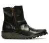 Fly London Womens Black Mon944 Leather Wedge Heel Ankle Zip Up Chelsea Boots In Black