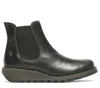 Fly London Womens Black Salv Chelsea Leather Ankle Casual Wedge Heel Boots In Black