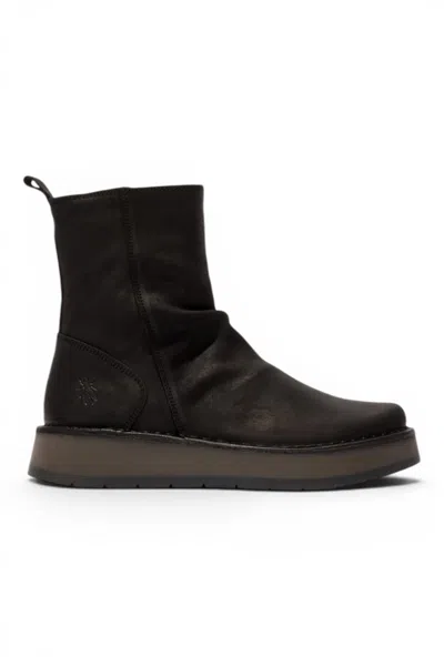 Fly London Womens Black Suede Leather Zip Up Platform Ankle Boots - Reno053fly