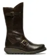 Fly London Womens Brown Mes 2 Wedge Heel Buckle Mid-calf Leather Zip Platform Boots In Multi