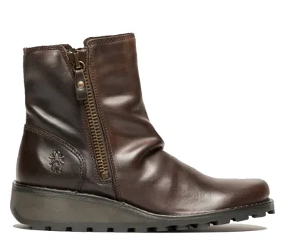 Fly London Womens Brown Mon944 Leather Wedge Heel Ankle Zip Up Chelsea Boots In Multi