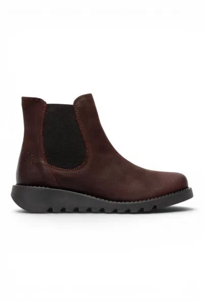 Fly London Womens Burgundy Chelsea Suede Leather Ankle Boots - Salv195 In Brown