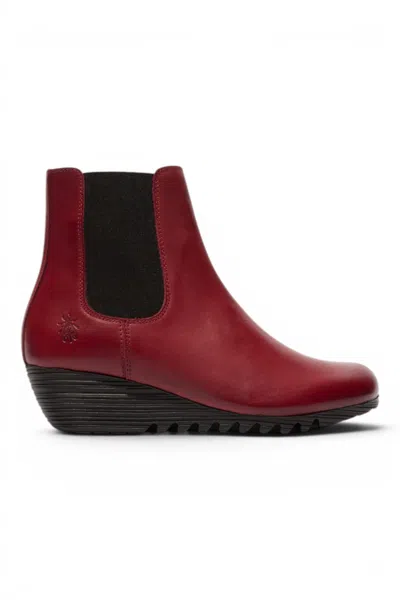 Fly London Womens Burgundy Red Leather Wedge Heel Chelsea Boots - Orfu496